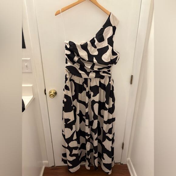 Abercrombie & Fitch One Shoulder Cut Out Maxi Dress Size XL Tall Pockets Coastal - Picture 6 of 13